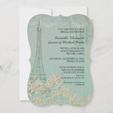 Glam Vintage Paris Parisian Stylish Bridal Shower Invitations