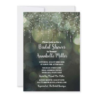 Glam White Fairy Lights dark BOKEH Bridal Shower Invitations