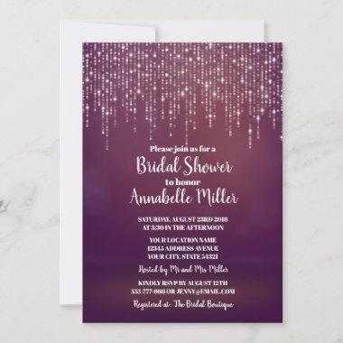Glam White Fairy Lights PINK BOKEH Bridal Shower Invitations
