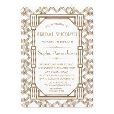 Glam White Gold Great Gatsby Bridal Shower Invitations