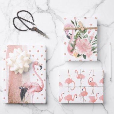 Glamorous Girly Pink Flamingo Patterns Wrapping Paper Sheets