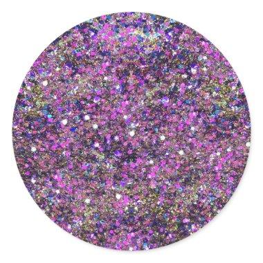 Glamorous Gold Blue Pink Glitter Blank Template Classic Round Sticker
