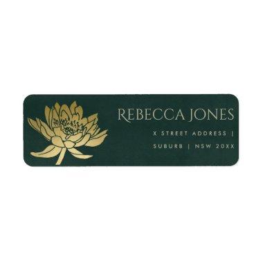 GLAMOROUS GOLD DARK GREEN LOTUS FLORAL ADDRESS LABEL