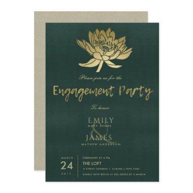 GLAMOROUS GOLD DARK GREEN LOTUS FLORAL ENGAGEMENT