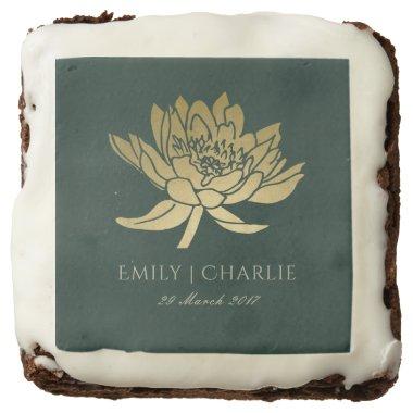 GLAMOROUS GOLD DARK GREEN LOTUS FLORAL MONOGRAM CHOCOLATE BROWNIE