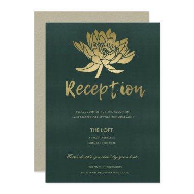 GLAMOROUS GOLD DARK GREEN LOTUS FLORAL RECEPTION Invitations