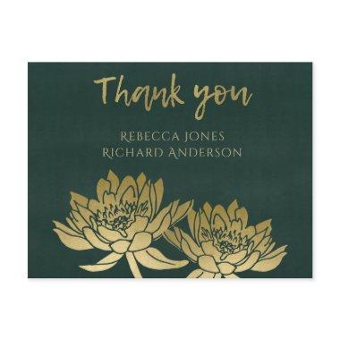 GLAMOROUS GOLD DARK GREEN LOTUS FLORAL THANK YOU POST