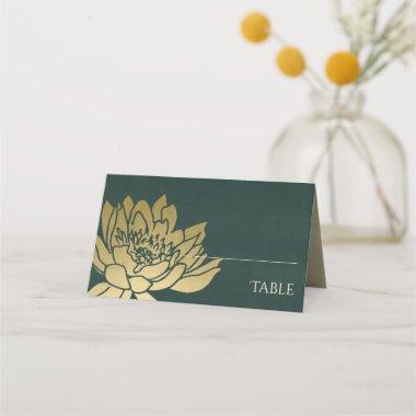 GLAMOROUS GOLD FAUX DARK GREEN LOTUS FLORAL PLACE Invitations