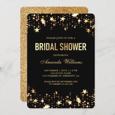 Glamorous Gold Glitter Star Confetti Bridal Shower Invitations
