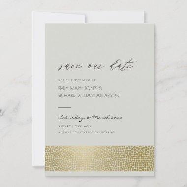 GLAMOROUS GOLD GREY DOTS MOSAIC SAVE THE DATE