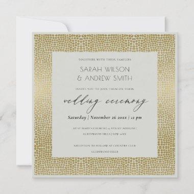 GLAMOROUS GOLD GREY DOTS MOSAIC WEDDING Invitations