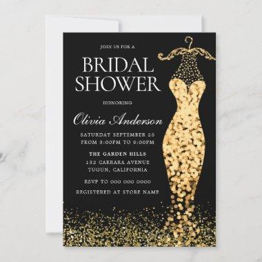 Glamorous Gold Sparkle Dress Bridal Shower Invitations