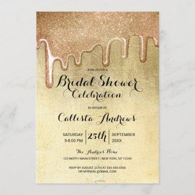 Glamorous Gold Thick Glitter Drips Bridal Shower Invitations