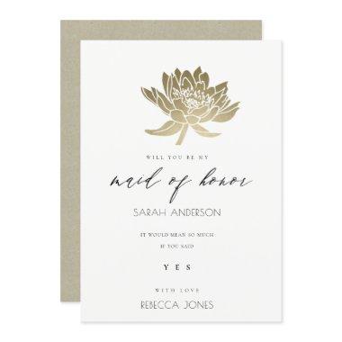 GLAMOROUS GOLD WHITE LOTUS FLORAL MAID OF HONOUR