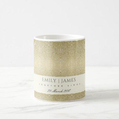 GLAMOROUS GOLD WHITE MOSAIC DOT SAVE THE DATE GIFT COFFEE MUG