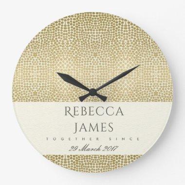 GLAMOROUS GOLD WHITE MOSAIC DOT SAVE THE DATE GIFT LARGE CLOCK