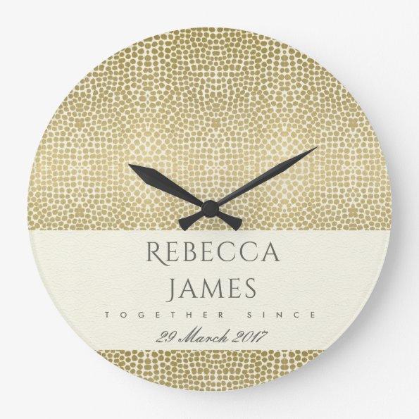 GLAMOROUS GOLD WHITE MOSAIC DOT SAVE THE DATE GIFT LARGE CLOCK