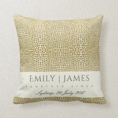 GLAMOROUS GOLD WHITE MOSAIC DOT SAVE THE DATE GIFT THROW PILLOW