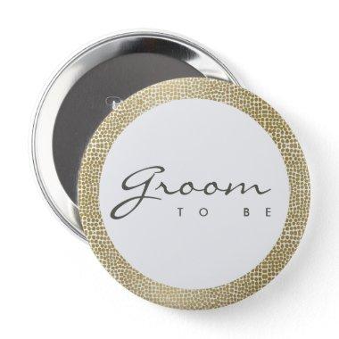 GLAMOROUS GOLD WHITE MOSAIC DOTS GROOM TO BE BUTTON