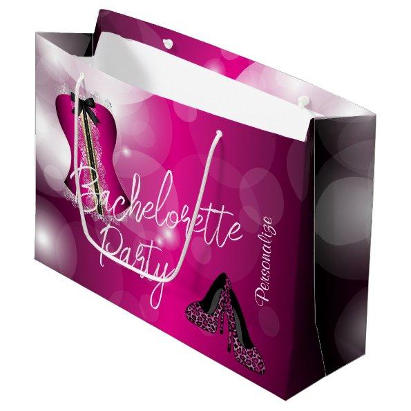 Glamorous Lingerie Bachelorette | Hot Pink Bokeh Large Gift Bag