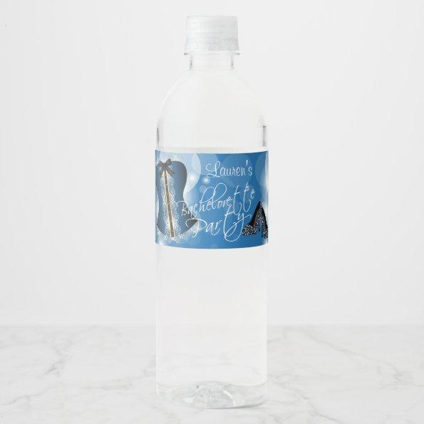 Glamorous Lingerie Bachelorette Party | Blue Water Bottle Label