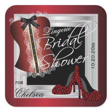 Glamorous Lingerie Bridal Shower | Dark Red Square Sticker