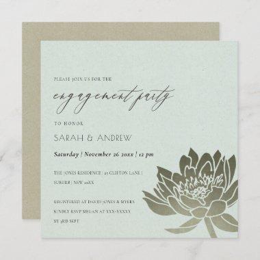 GLAMOROUS PALE BLUE SILVER LOTUS FLORAL ENGAGEMENT Invitations