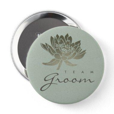 GLAMOROUS PALE BLUE SILVER LOTUS FLORAL TEAM GROOM BUTTON
