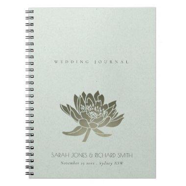 GLAMOROUS PALE BLUE SILVER LOTUS FLORAL WEDDING NOTEBOOK