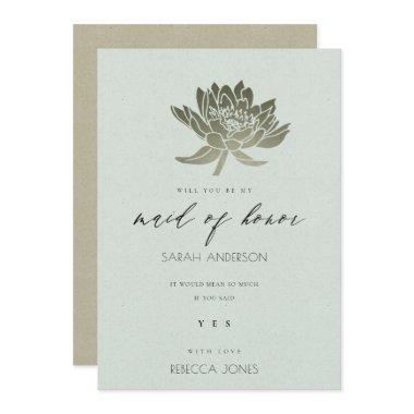 GLAMOROUS PALE BLUE SILVER LOTUS MAID OF HONOUR Invitations