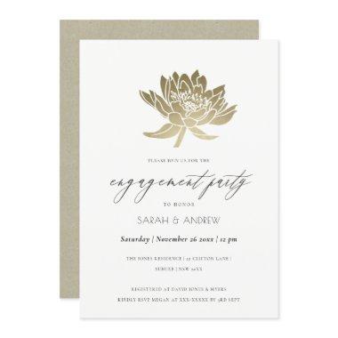 GLAMOROUS PALE GOLD WHITE KRAFT LOTUS ENGAGEMENT Invitations