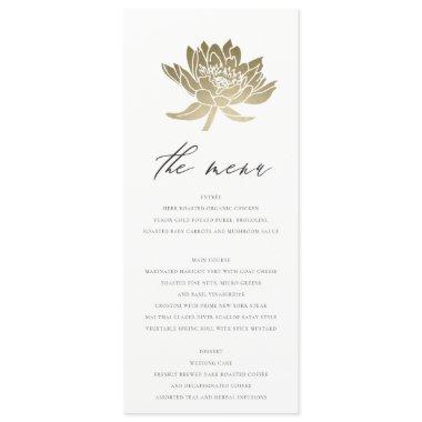 GLAMOROUS PALE GOLD WHITE KRAFT LOTUS FLORAL MENU