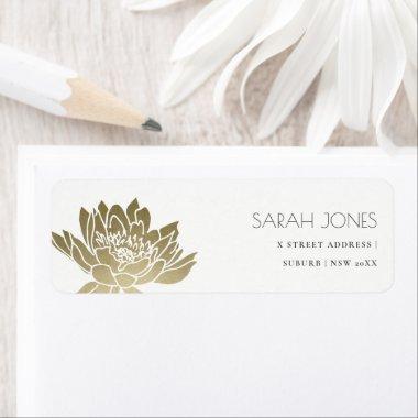 GLAMOROUS PALE GOLD WHITE LOTUS FLORAL ADDRESS LABEL