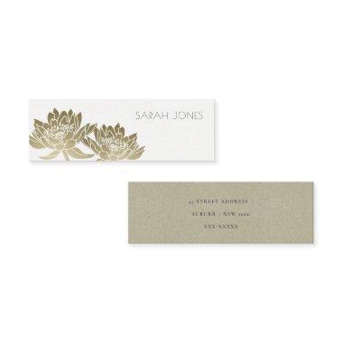 GLAMOROUS PALE GOLD WHITE LOTUS FLORAL ADDRESS MINI BUSINESS Invitations