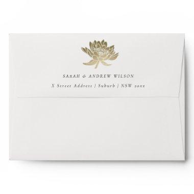 GLAMOROUS PALE GOLD WHITE LOTUS FLORAL MONOGRAM ENVELOPE