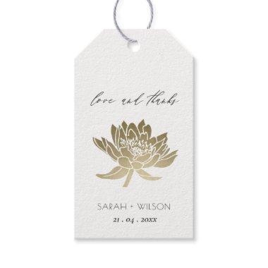 GLAMOROUS PALE GOLD WHITE LOTUS FLORAL MONOGRAM GIFT TAGS