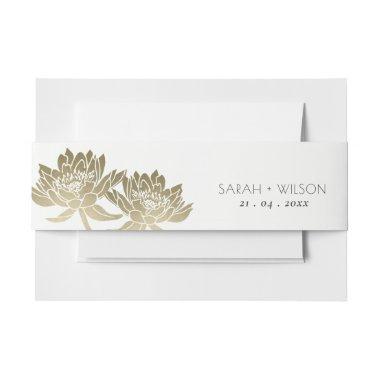 GLAMOROUS PALE GOLD WHITE LOTUS FLORAL MONOGRAM Invitations BELLY BAND