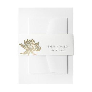 GLAMOROUS PALE GOLD WHITE LOTUS FLORAL MONOGRAM Invitations BELLY BAND