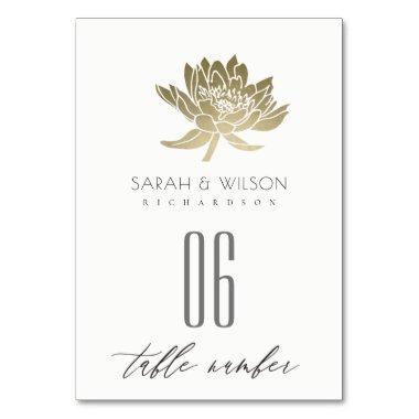 GLAMOROUS PALE GOLD WHITE LOTUS FLORAL TABLE TABLE NUMBER