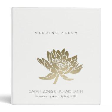 GLAMOROUS PALE GOLD WHITE LOTUS FLORAL WEDDING 3 RING BINDER