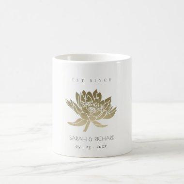 GLAMOROUS PALE GOLD WHITE LOTUS SAVE THE DATE GIFT COFFEE MUG