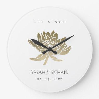 GLAMOROUS PALE GOLD WHITE LOTUS SAVE THE DATE GIFT LARGE CLOCK