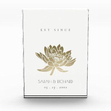 GLAMOROUS PALE GOLD WHITE LOTUS SAVE THE DATE GIFT PHOTO BLOCK