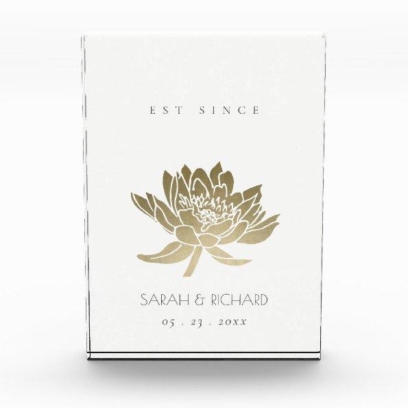 GLAMOROUS PALE GOLD WHITE LOTUS SAVE THE DATE GIFT PHOTO BLOCK