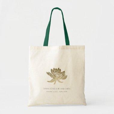 GLAMOROUS PALE GOLD WHITE LOTUS SAVE THE DATE GIFT TOTE BAG