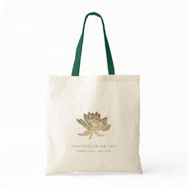 GLAMOROUS PALE GOLD WHITE LOTUS SAVE THE DATE GIFT TOTE BAG