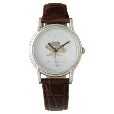 GLAMOROUS PALE GOLD WHITE LOTUS SAVE THE DATE GIFT WATCH
