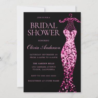Glamorous Pink Sparkle Dress Bridal Shower Invitations