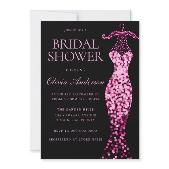 Glamorous Pink Sparkle Dress Bridal Shower Invitations