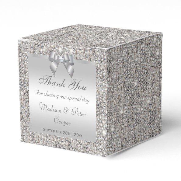 Glamorous Silver Sequins Bow Diamond Favor Box